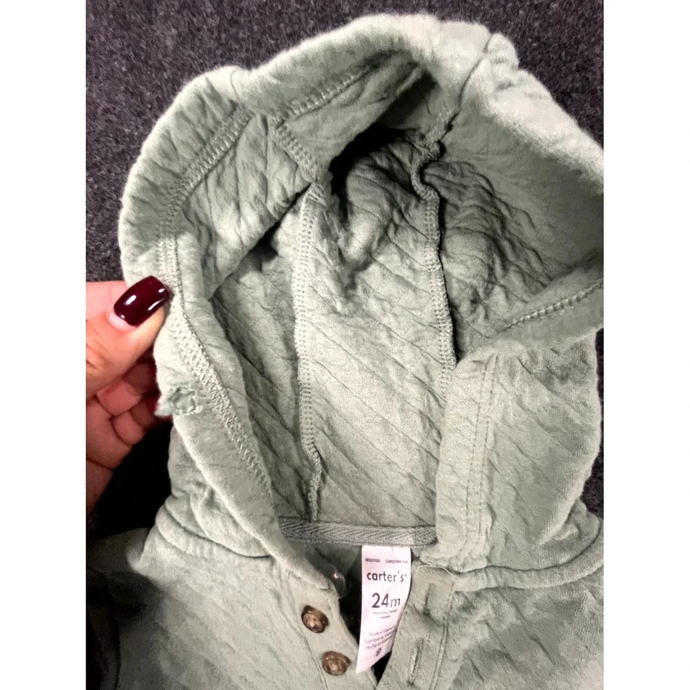 Carters‎ Hoodie Toddler Unisex 24M Sage Green Quilted Cotton Hooded Pullover